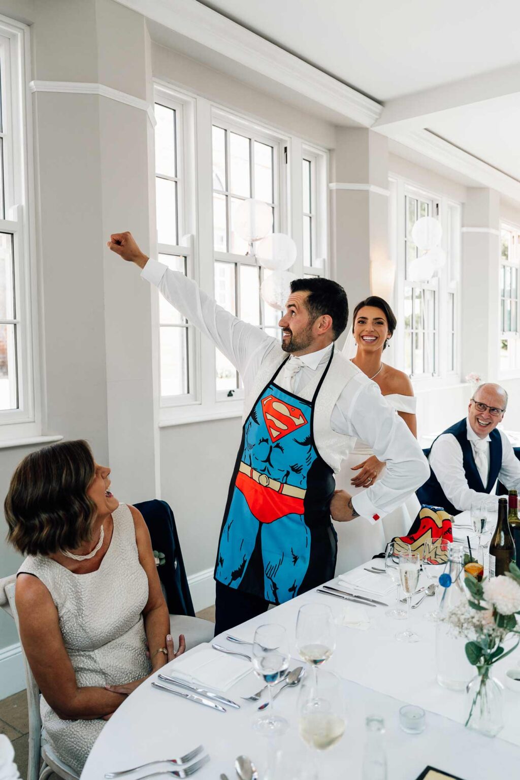 Super Groom as speeches become fun at wedding venue